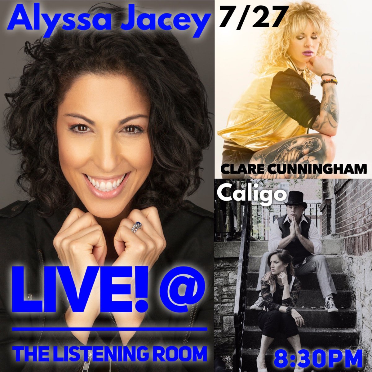 What are you doing Monday? Come to the <a href="/listeningroom/">Listening Room Cafe</a>! Joining me are the FABULOUS <a href="/clarecofficial/">Clare Cunningham</a> &amp; <a href="/caligoofficial/">Caligo</a> <a href="/petesallis/">pete sallis</a> <a href="/BrandiMacLaren/">Brandi MacLaren</a>  🔥 All ages! $5! #BringtheCrewandWearYourBlue