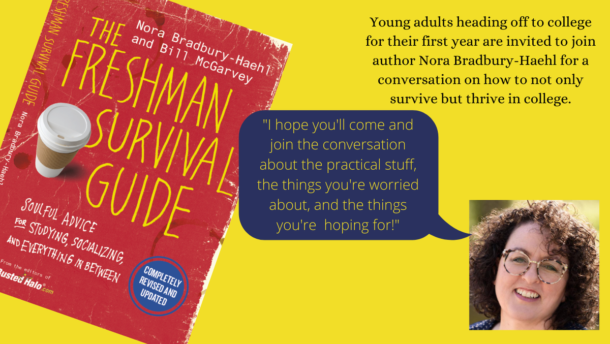 BaltCatholic's tweet photo. Tonight we are going to have an awesome conversation with Nora Bradbury-Haehl the author of the Freshman Survival Guide. Know an incoming college freshman? Invite them to join us! 
.
.
Please register beforehand: https://t.co/QPRpwFynL3 
.
.
#FreshmanSurvival #CatholiconCampus https://t.co/L1CYcbJB0h