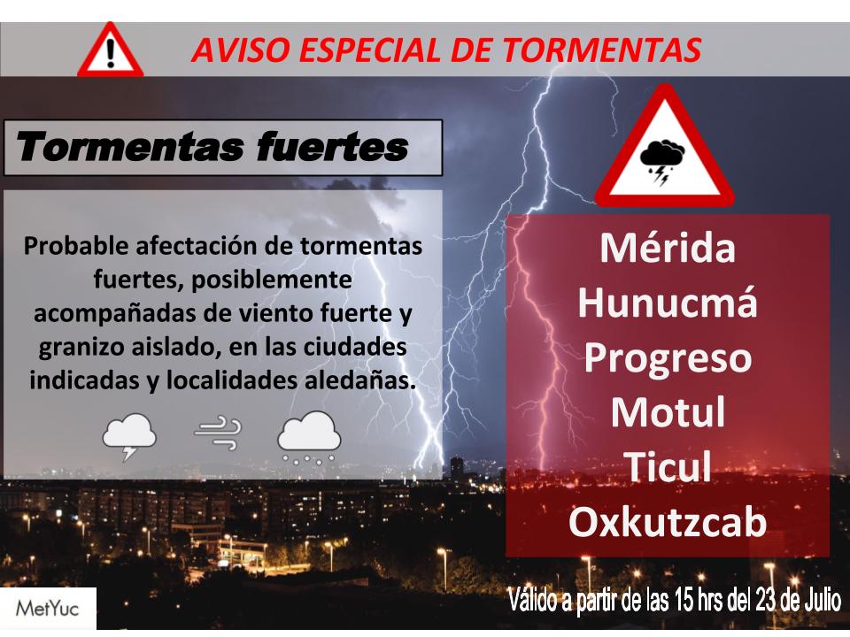 ClimaYucatan's tweet photo. ⚠️Aviso especial de tormentas

Se prevén tormentas fuertes para las próximas horas en #Mérida #Progreso #Hunucmá #Motul #Ticul #Oxkutzcab y localidades aledañas.

Tomen precauciones https://t.co/xivQJeL5LU