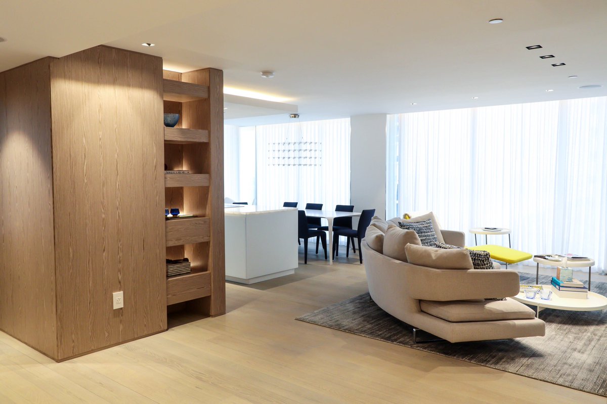 DavilaWoodwork's tweet photo. Right by the water, this Miami Beach apartment features Plank Silver Gray Oak paneling and White Satin finished cabinetry. Beautifully designed by designer Carol Deane 
from Interior Lab Studio! https://t.co/RLDj4mFxrx