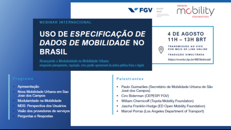 WmChernicoff's tweet photo. Próximo evento online é gratis https://t.co/YOPfyt5Z3C com nosso parceiro FGV @cepesp como compartilhar data de serviços de mobilidade para melhorar e integrar planeamento e operações de mobilidade público e privado Dia 4/8 11 @ToyotaMobFdn @OpenMobilityFnd https://t.co/F9PMuMMcP0