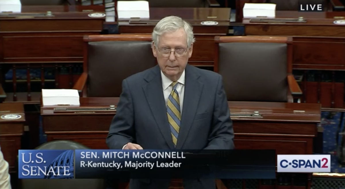 C-SPAN screenshot of Mitch McConnell speaking on the Senate floor.