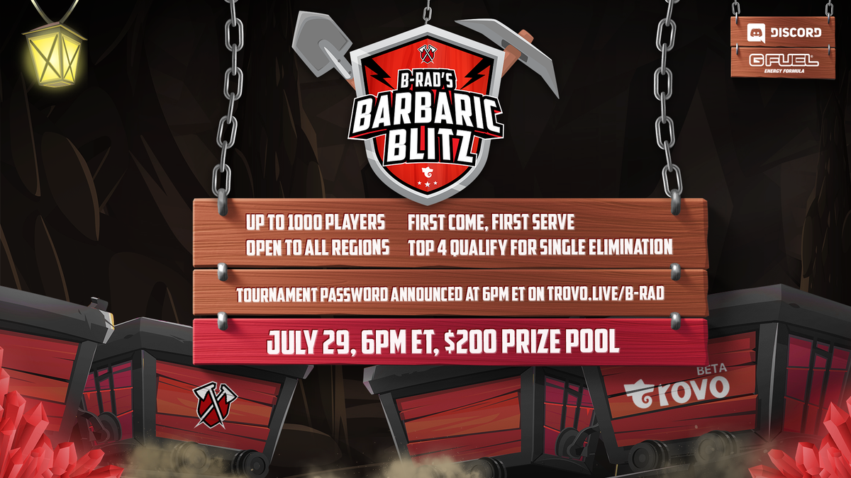 I will be hosting an open $200 tournament next Wednesday on Trovo! Compete for glory (and $$) or feel free to just hang out and watch!

trovo.live/b-rad