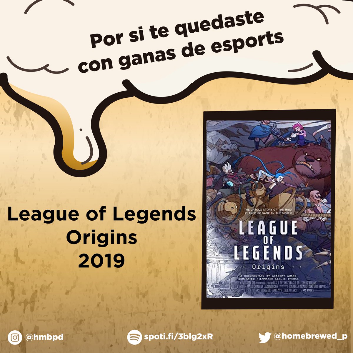 Homebrewed_P's tweet photo. Raza! Les dejamos 2 documentales para echarse una cerveza este fin 👌🏻
#hmbp #podcast #esports #lol #videojuegos https://t.co/8HA3xa2sYU