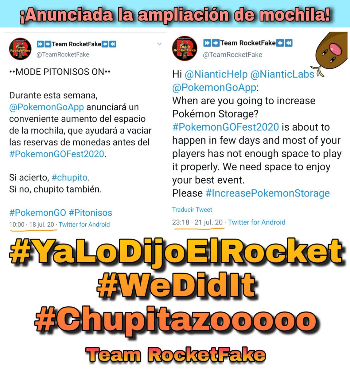 The_EVIL_Lyn's tweet photo. Sé que estáis esperando esto:
BOOOOOOOOOM!!!! ¡¡ASÍ SÍ SE HACEN "FUGAS"!! #YaLoDijoElRocket
#TruePitonisos #Boom #WeDidIt
#Chupitazooooooooooooooooooooo #oooooooo #oooooooooooooo #PokemonGOFest2020 #PokemonGO
#Pokemon #BreakingNews #LoDijimos https://t.co/RwzhWwkwua
