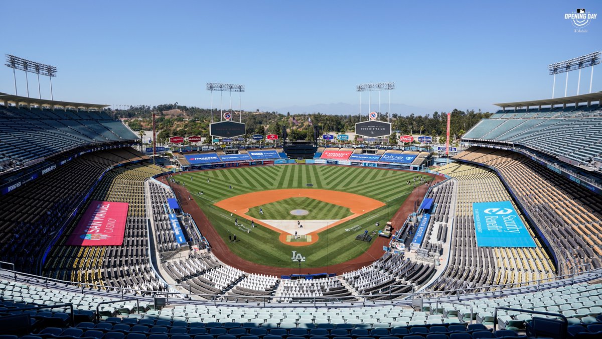 MLB's tweet photo. Dodger Stadium looking lovely as always.  😍#OpeningDay https://t.co/xxl0VH3O2Y