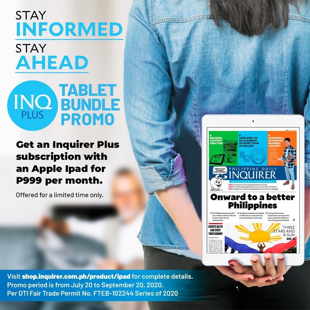 inquirerdotnet's tweet photo. Inquirer is offering the Inquirer PLUS Tablet Bundle PROMO for a limited time only! Take advantage of this amazing deal available exclusively for new Inquirer Plus subscriptions. ⬇️
For more info, visit https://t.co/csI4IHNANI
#INQPlus
#TabletPromo
#PlusTabBundle
#InquirerPlus https://t.co/rqhfjry2Al
