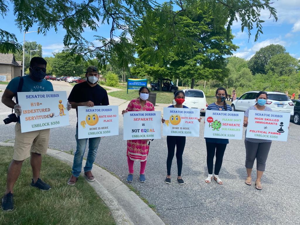 SIIA_US's tweet photo. Continuous protest across the country against @SenatorDurbin who is blocking #S386. Here are some shots from Michigan Backlog Team skilled immigrants. Please work with @SenMikeLee to pass #S386. 
 #MiS386Rally #S386 #DurbinLiesImmigrantsDie https://t.co/0BHajRhJHU