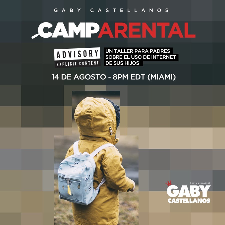 gabycastellanos's tweet photo. Hoy nace #CamParental : conferencias magistrales para ayudar a los padres con la vida digital de sus pequeños!

Un proyecto maravilloso y un compromiso con papas y mamas!

14 de Agosto - 8PM Miami

https://t.co/fUNdZwy4fz

Os veo alli! https://t.co/Y0ccwby9xI