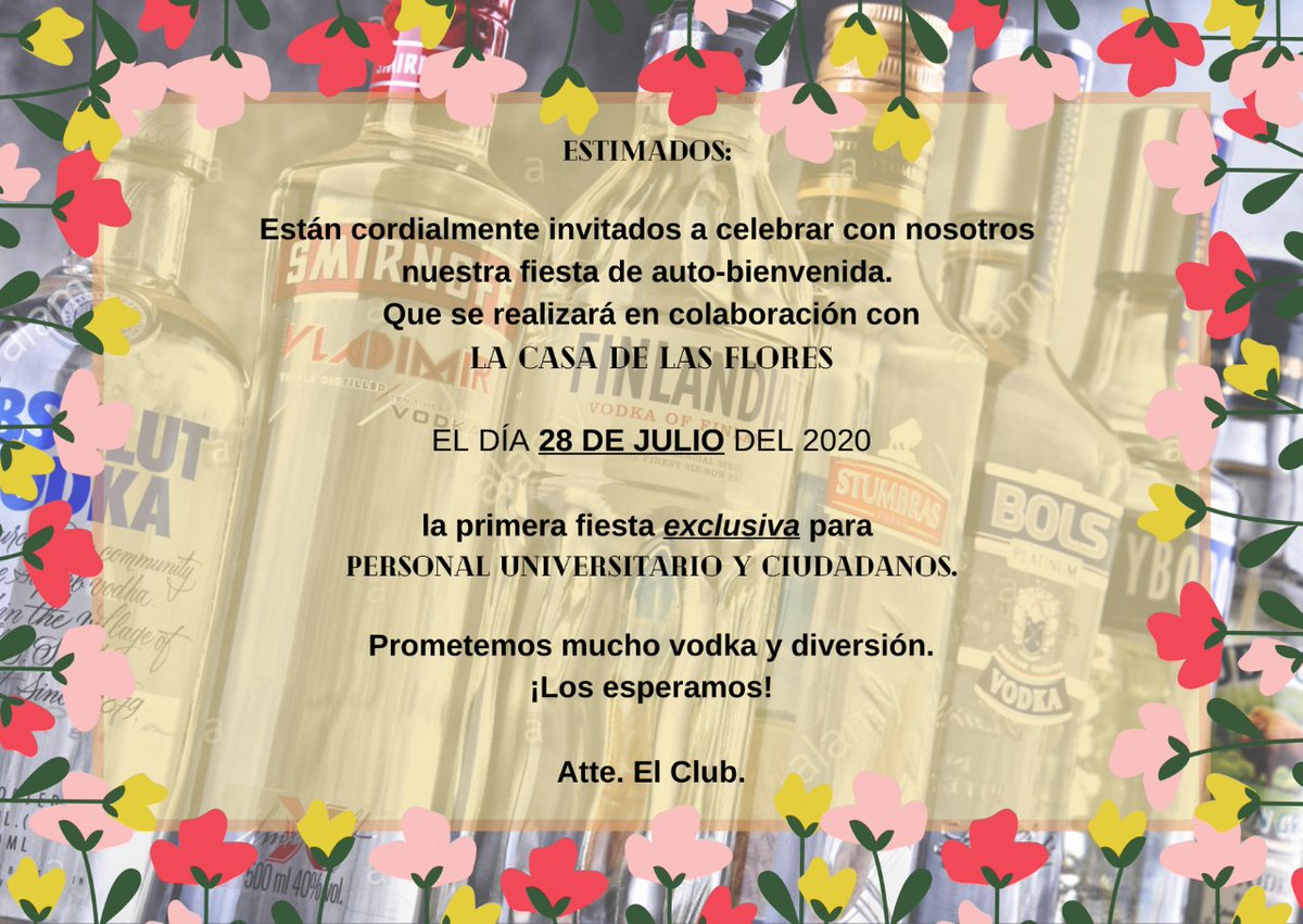 casadeflores_mu's tweet photo. 🌹Hola mis cielas, ¿Cómo van sus vacaciones?

Vengo con la misión de invitarlos a una fiesta que se hará el 28 de Julio.

En esta ocasión habrá una condición especial, no se permitirá el ingreso de universitarios.

Les esperamos🌹 https://t.co/6HpAViakax