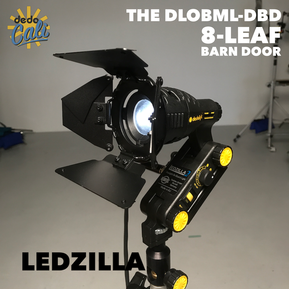 DedolightCALI's tweet image. #LEDZILLA makes for a VERY compact focusing dedolight. Here is the DLOBML-DBD, 8-leaf barn door attachment. Yes, Ledzilla can do it! #local728   #local600 #setlighting #cinemotographer #dop #behindthescenes #filmgear #filmlights #gaffer #filmlighting #directorofphotography