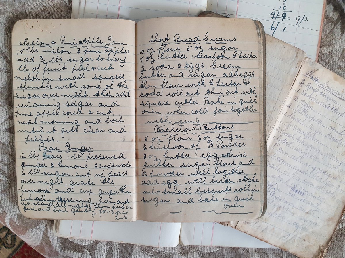 bibliotekatt's tweet image. As a single-handed lady, I couldn't participate in   #TheGreatRareBooksBakeOff #BakeMonash Instead, I'm sharing extracts from recipe books from 1900-1967 belonging to my grandmother &amp;amp; her mother. Check out 10 April 1942 in Omeo when "May the Hen laid - what a wonderful bird!"