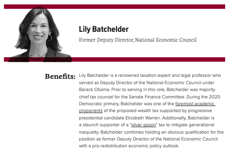 For the position of NEC Director, we recommend former NEC Deputy Director and noted wealth tax supporter  @LilyBatch, COC Member  @BharatRamamurti, former Senate Budget Committee economist  @StephanieKelton, an  @ceprdc senior economist  @DeanBaker13.