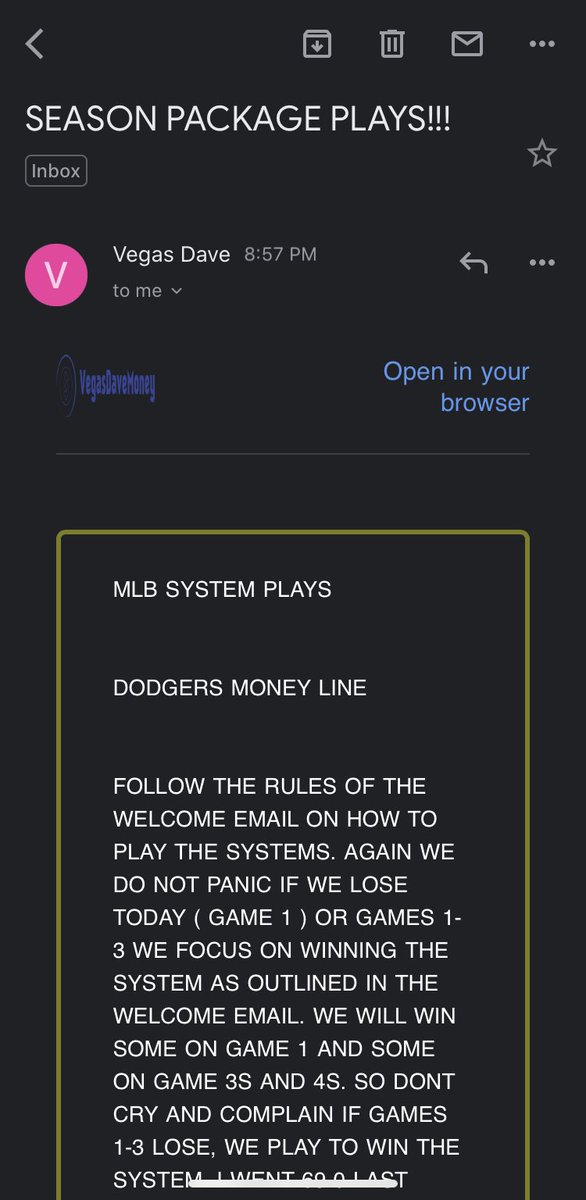 FadingDave's tweet photo. We are on Giants ML +248 for 1U
+1.5 at plus odds is more insurance if the ML doesn’t appeal to you
#FadeVD #WereBack https://t.co/La5vevmext