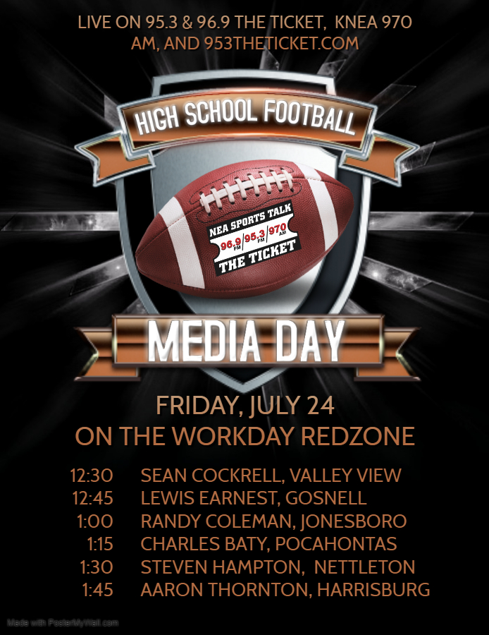 High School Football Media Day is one of my favorite days of the year, and tomorrow the #WDRZ will be broadcasting live on site with interviews from several of NEA's best HCs. 953theticket.com.