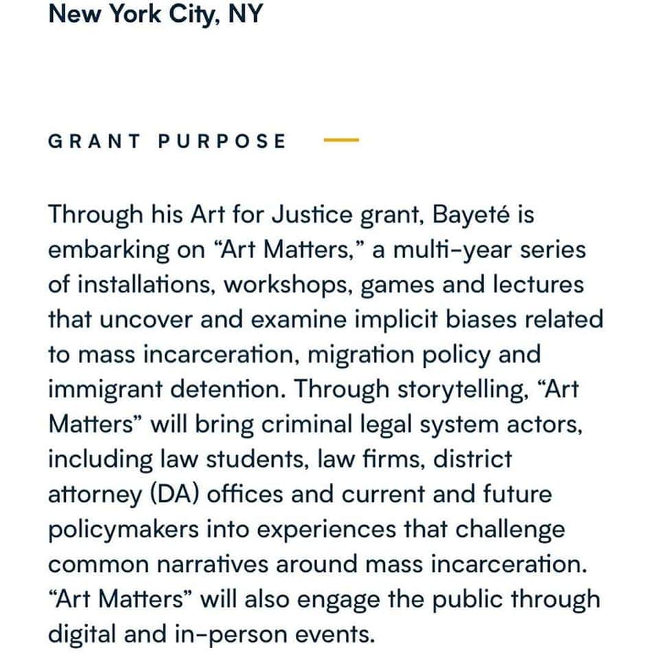 Congrats #tischphoto faculty @bayetekenan on having been selected as a 2020 @art4justicefund grantee! We are excited to see the impact on his work! @NYUTischSchool #art4justice