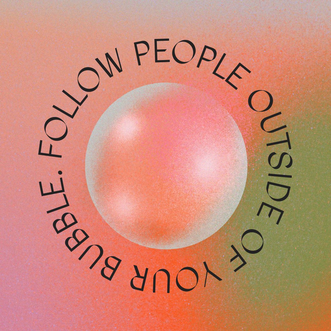 Diversify your social feed. 👉 It is so important to follow people outside of your bubble who challenge your social beliefs. Having a wide range of outlooks in your feed creates empathy, so follow people who look different from you and think differently from you. 💙🌎