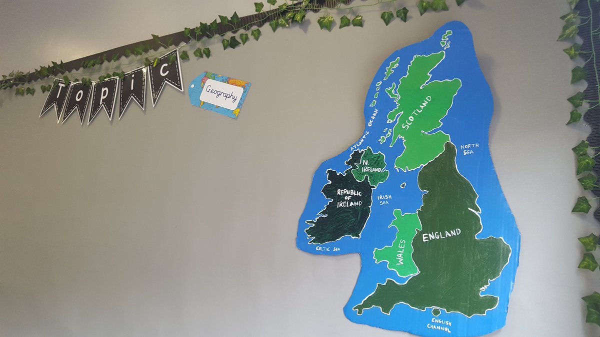 ArtyMrsM's tweet photo. My super talented husband painted a map for my first UK geography topic 😍 such a fan of homemade resource / display props! The rest of the display will take form when the children are  back in September 😊 #edutwitter #education #teacher #teacherlife #classroomdisplays https://t.co/igSAbR8Otw