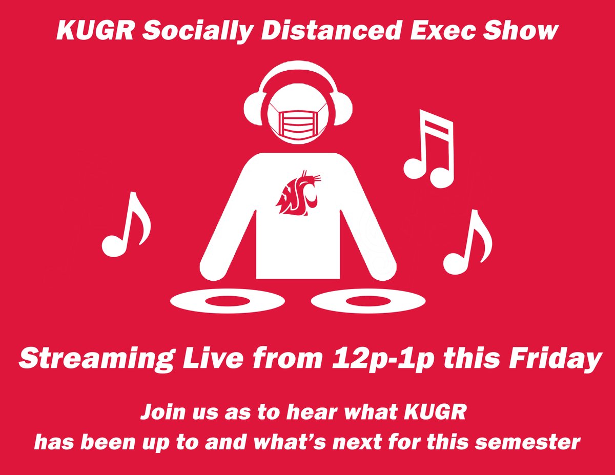 KUGRradiowsu's tweet photo. Join KUGR this Friday from 12pm-1pm for the KUGR Social Distanced Exec Show. You're gonna want to hear about what's happening with our station and we got planned! #KUGR https://t.co/6HE0PUTsJk