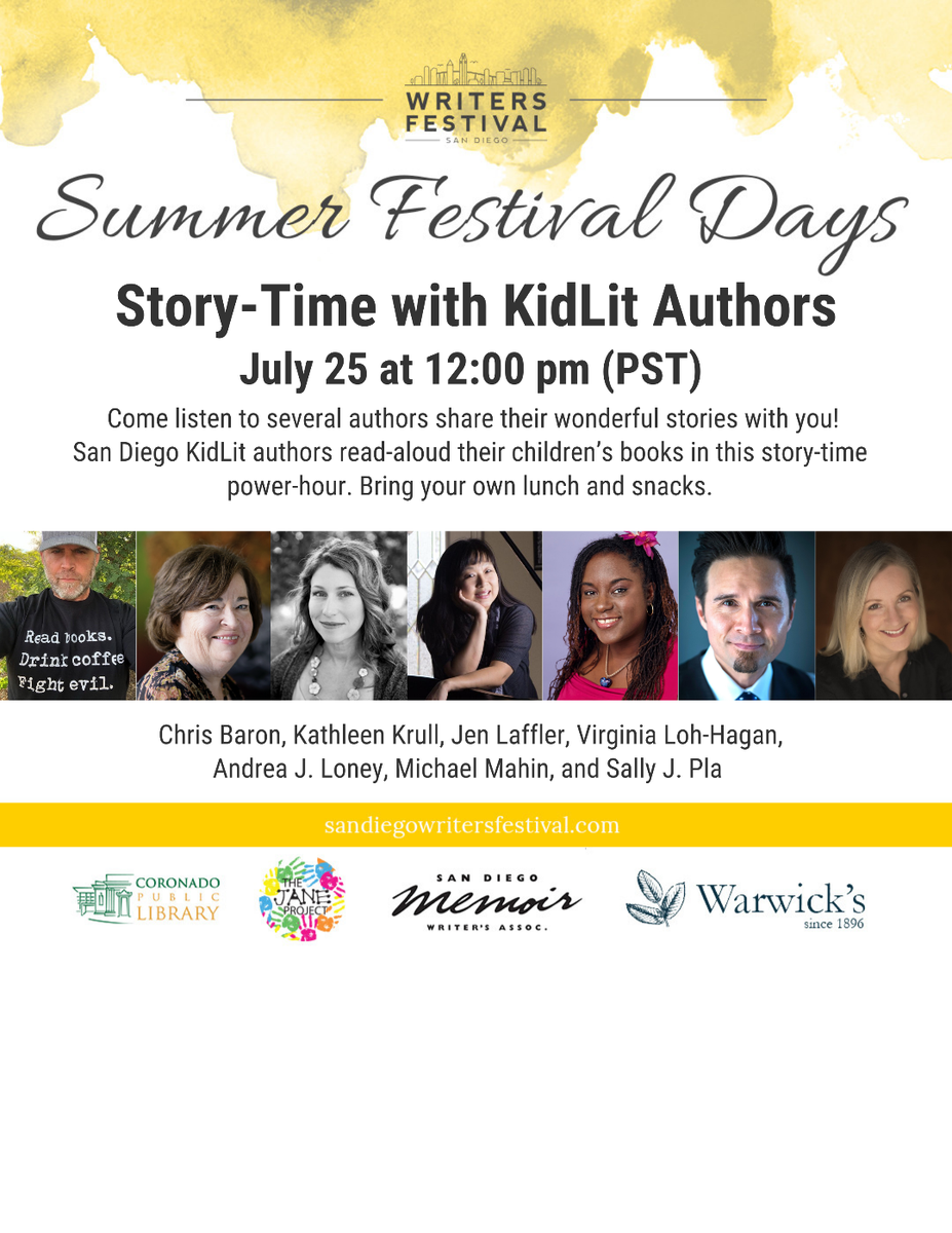 Storytime this Saturday! We all get to read a bit from our books. Will it be Muddy or When Angels Sing? Links and info here: sandiegowritersfestival.com