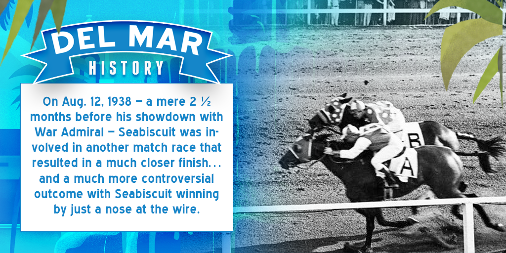 DelMarRacing's tweet photo. Picture 20,000 fans in the stands 👫
A nationwide radio audience 📻
And a 15 lb weight difference 🏇
Talk about a nail biter.
#DelMarScene #Seabiscuit https://t.co/7z3hj4DCVr