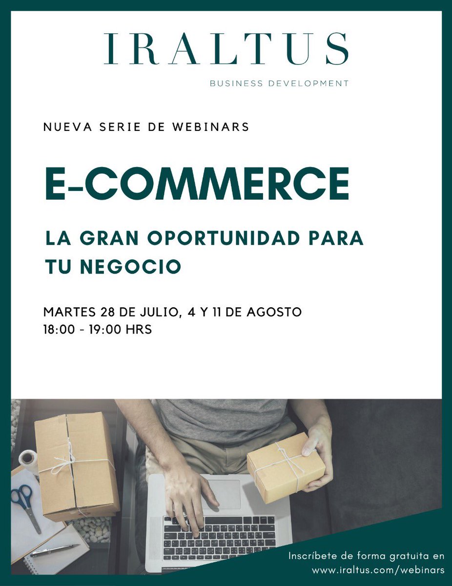iraltus's tweet photo. No te pierdas nuestra nueva serie de webinars en donde hablaremos del e-commerce!!! Inscríbete totalmente gratis!!

Inscríbete en https://t.co/92W5SUji8U

#iraltus #webinar #ecommerce #desarrollodenegocios https://t.co/ozIarSK5bz