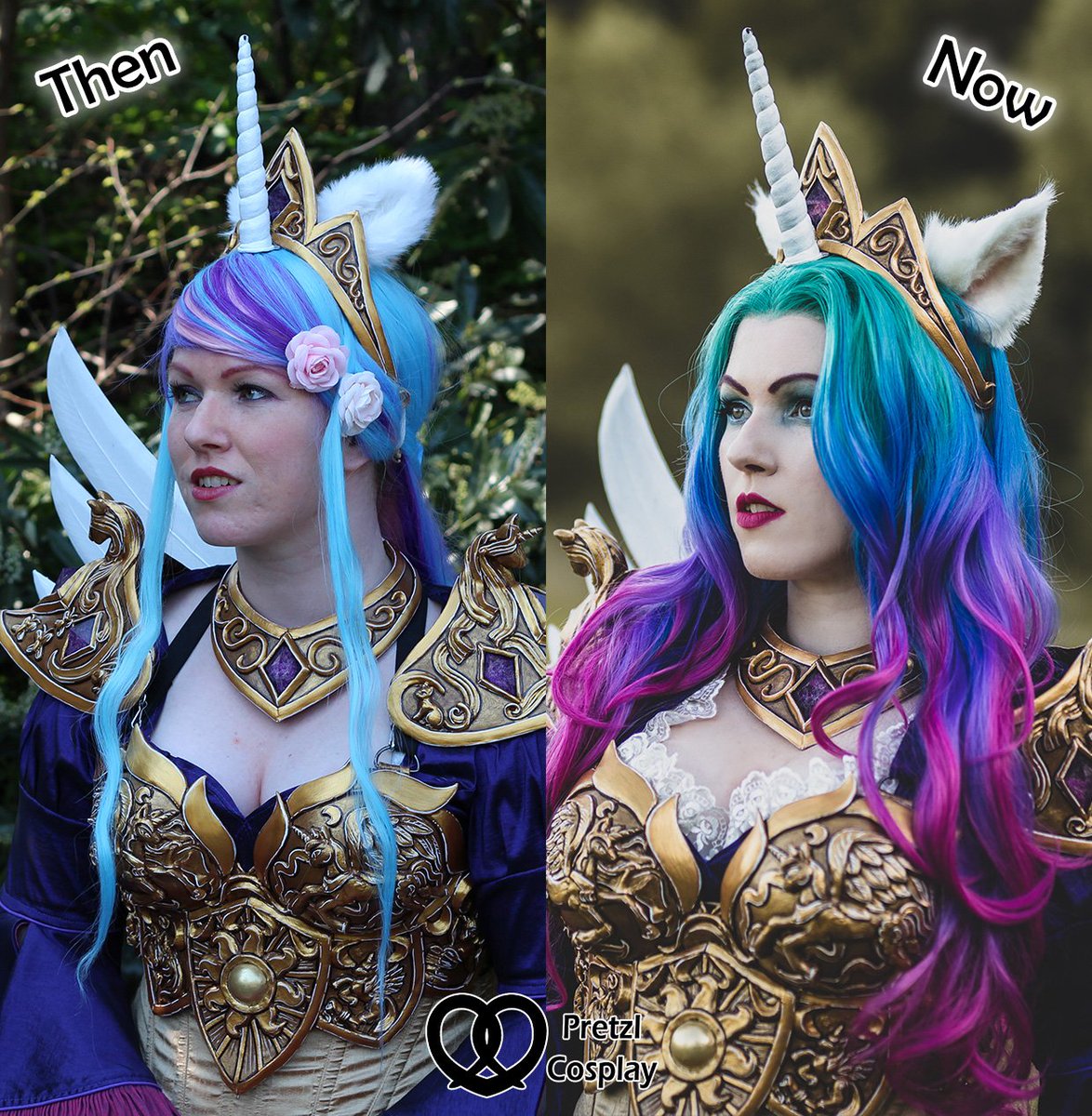 Same me, same costume. Just 4 years and many experience points apart XD #cosplayglowup #glowup #beforeandafter #thenandnow #mlpcosplay #unicorn