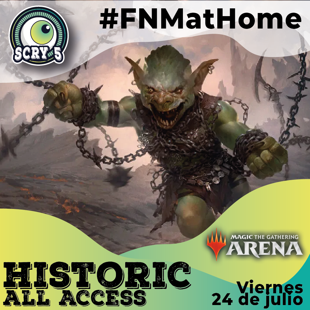 ScryFive's tweet image. El evento especial #FNMatHome de este fin de semana es... Historic All Access! Eso significa que puedes probar cualquier deck Histórico que quieras, incluso si esas cartas no están en tu colección. ¿Hay algún mazo específico que quieras probar? ¡No te pierdas este fin de semana!