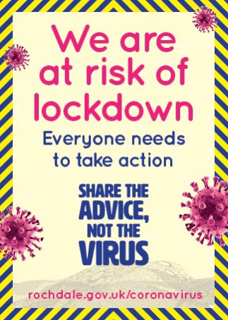 RochdaleCoM's tweet photo. ⚠️ WE’RE AT RISK OF LOCKDOWN ⚠️
So please...
☑️ Wear a Mask 😷
☑️ Limit visitors at home to 2 ppl 👨👦
☑️ Keep 2m apart at all times ↔️
☑️ Avoid physical contact with others inc shaking hands/hugging 🚷
☑️ Get tested
📖 PICK UP A LEAFLET AT THE MOSQUE
#sharetheadvice #notthevirus https://t.co/2K4665LDrG