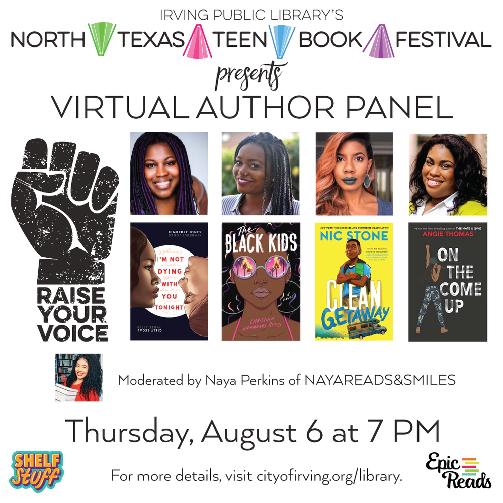 NTTBFest's tweet image. We're very excited to announce our first NTTBF Presents virtual event: Raise Your Voice featuring @angiecthomas, 
@getnicced, @kimlatricejones &amp;amp; Christina Hammonds Reed on August 6 at 7pm with @Nayasmilesforu as our moderator! #NTTBFPresents #EndlessStories #NTTBFVirtual