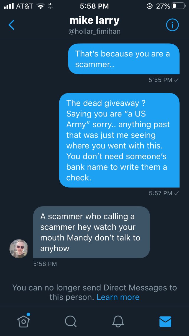 MayyMandy's tweet photo. Y’all out there, this guy is 100% fake. Convincing at first, but tryin to get your bank info. I know, who is actually dumb enough to give out their account info to someone that says they won’t use money transfer apps. But just so you don’t waste your time. #sugardaddyneeded https://t.co/omLGD6MfpT