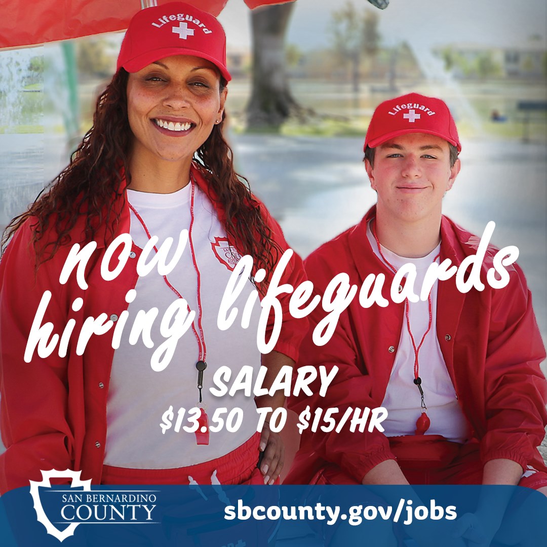 sbcountycareers's tweet photo. ENTRY LEVEL - Opportunities exist in Cucamonga-Guasti, Glen Helen, Lake Gregory, and Yucaipa Regional Parks.
Apply here: https://t.co/UOwNOVmPjm
#lifeguard #pool #summer #swimming #hiringevent #countyjob #entrylevel #job #work #joboffer https://t.co/CQ9gxUOBGk