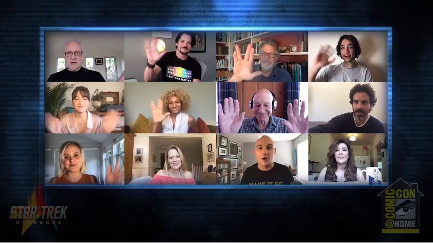 TrekRadio's tweet photo. During the #StarTrekPicard panel his fellow castmates expressed that working with #SPS was one of the big driving factors for participating on the show. Ultimately settled on #PStew as the nickname they would all apply to @SirPatStew. #ComicConAtHome #SDCC #SDCC20 #StarTrek https://t.co/MM7D7tyDJ3