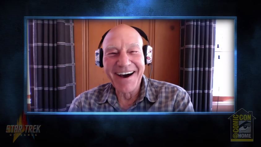 TrekRadio's tweet photo. During the #StarTrekPicard panel his fellow castmates expressed that working with #SPS was one of the big driving factors for participating on the show. Ultimately settled on #PStew as the nickname they would all apply to @SirPatStew. #ComicConAtHome #SDCC #SDCC20 #StarTrek https://t.co/MM7D7tyDJ3
