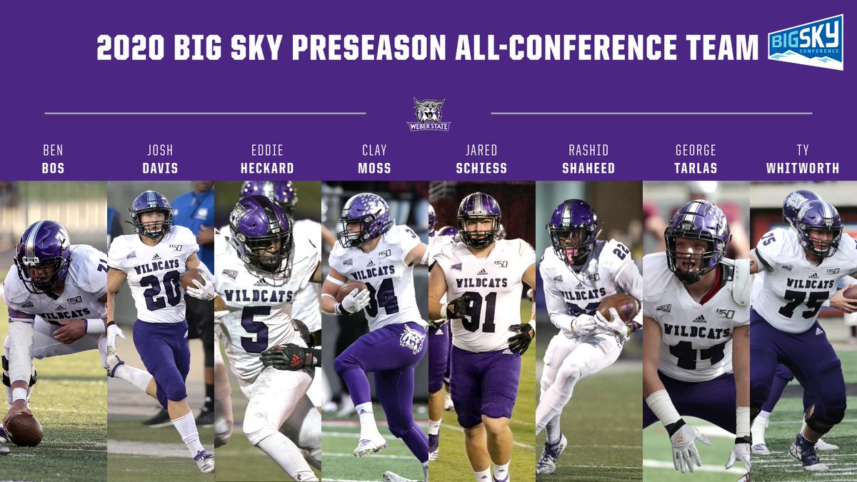 weberstatefb's tweet photo. Weber State leads all schools with 8️⃣ players named to the @BigSkyFB Preseason All-Conference team. 

https://t.co/zYN824iKYO

#PurpleReign #BigSkyFB #BigSkyFBVirtualKickoff 🏈👏 https://t.co/vDRGHSRz1L