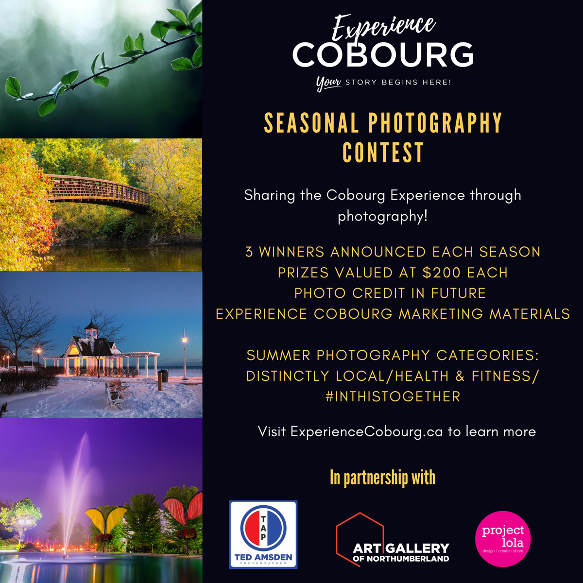 COMMUNITY/VIRTUAL EVENT ANNOUNCEMENT: Your Experience Cobourg Team is very excited to announce the launch of a Seasonal Photography Contest!

Visit experiencecobourg.ca/seasonal-photo… for more information. 

#experiencecobourg
#ExperienceCobourgAtHome
#ArtatHome
<a href="/TownofCobourg/">Town of Cobourg</a>