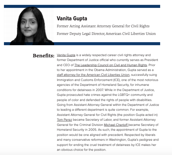 Data for Progress recommends that former Asst. AG for Civil Rights  @VanitaGuptaCR, former HUD Secretary  @JulianCastro, Oregon Senator  @RonWyden, and Rep.  @PramilaJayapal be considered for the position of Secretary of Homeland Security.