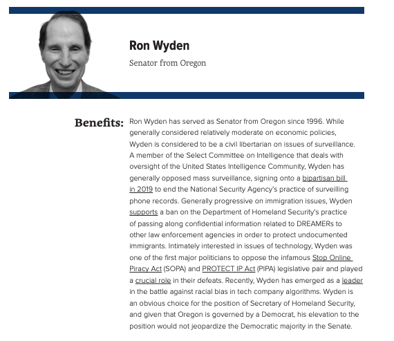 Data for Progress recommends that former Asst. AG for Civil Rights  @VanitaGuptaCR, former HUD Secretary  @JulianCastro, Oregon Senator  @RonWyden, and Rep.  @PramilaJayapal be considered for the position of Secretary of Homeland Security.