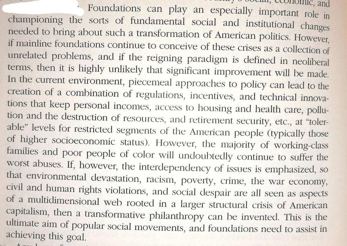 This seems like a good statement of  the fundamental challenge re the relationship btween institutional philanthropic funding and social movements...Is the fact that this is from 2005:a) quirky & interesting, orb) depressing?
