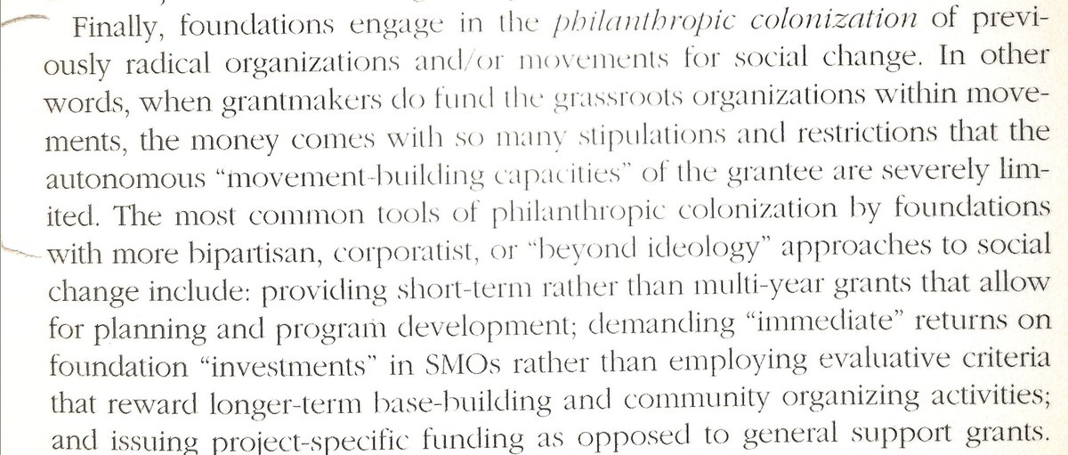 And finally through "philanthropic colonisation" where both cause and org are recognised, but in such a way as to distort/undermine (which seems close to the idea of "movement capture" , albeit perhaps more conscious and less structural?)