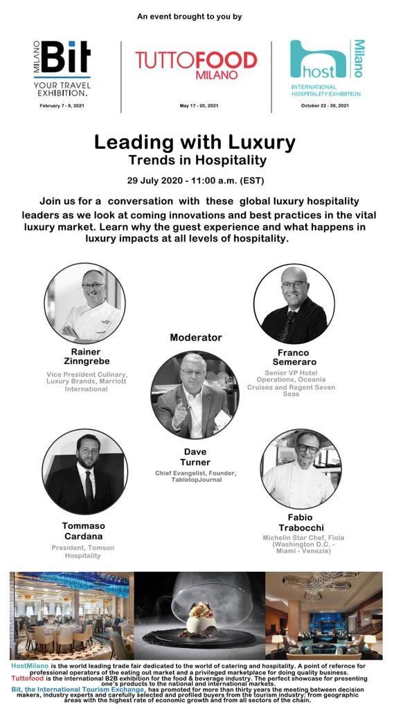 TommasoCardana's tweet photo. Next Wednesday, 7/29 at 11 am EST, Join @rcglobalchef , Franco Semerano, Fabio Trabocchi and myself in a webinar moderated by @BlackCowMedia  @Tabletopjournal 
An event brought you by @HostMilano @TuttoFoodMilano @bitmilano @FieraMilanoSpa 

Register here: https://t.co/pspzF8YdiC https://t.co/zi20jBdSuJ