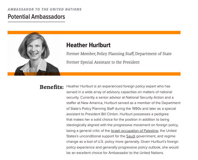 For the position of Ambassador to the UN, Data for Progress recommends former Rep. and Ambassador  @TomPerriello, former DoS Policy Planning Staff member  @NATSECHeather,  @CIPolicy President and ex-UN Advisor  @SalihBooker, and Rep. and Foreign Affairs Committee member  @IlhanMN.