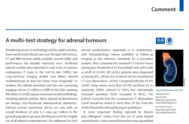 #13 Read the @LancetEndo comment  https://doi.org/10.1016/S2213-8587(20)30224-2 which accompanies the publication of the  #ENSAT  #EURINEACT study  http://www.thelancet.com/journals/landia/article/PIIS2213-8587(20)30218-7/fulltext and charts the expected impact of its findings on patients with adrenal tumours