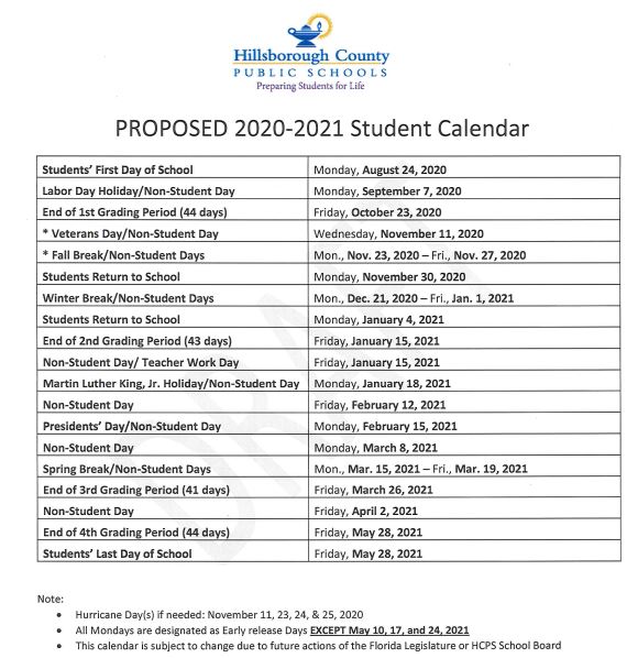 Hillsborough Schools Calendar 2021 Calendar 2021