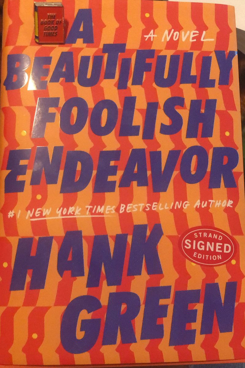 Nerdfighterfore's tweet photo. I finally got my signed copy of #BFE today with The Book of Good Times pin! So excited to read and finish the series! Thanks @hankgreen for being an awesome writer and creator and DFTBA! https://t.co/JH5TwDm2Ym