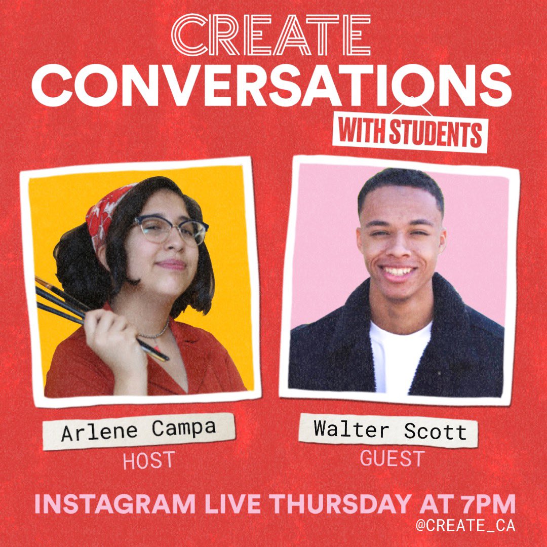 We know the arts and education need youth voice. Join us tonight for our Create Conversations with Students series on Instagram Live at 7pm PST!