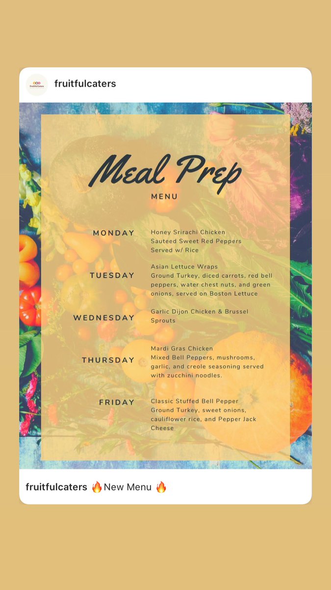 fruitfulcaters's tweet photo. New Menu Chicago! 5 meals for only$40! Order today by inboxing us. https://t.co/nxbcQFPYUP