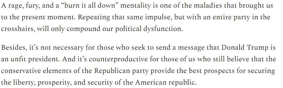 More of the "burn it all down" mentality is the last thing we need. It's not at all necessary to repudiate Trump, and it would empower policies that conservatives do not believe are best for our nation: /2