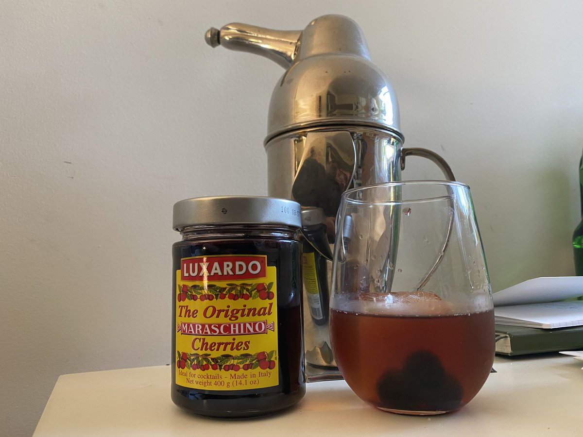 steveolson's tweet photo. Had slipped out of the #quarantinecocktail habit, but had to test drive these @LUXARDOUSA cherries thanks to a work gift exchange. Went with a rye manhattan. https://t.co/PmIiLKVQRJ