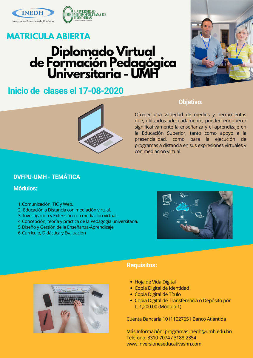 InedhH's tweet photo. Módulo 1:
Comunicación TIC y Web
Inicia el 17 de agosto 2020
Apresúrate y matricúlate
Más Información al correo programas.inedh@umh.edu.hn https://t.co/uxfb9Lwwt4